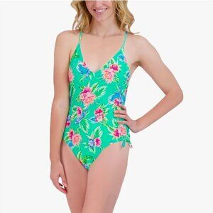 One Piece Swimsuit Adjustable V Neck Tummy Control, Size: Small